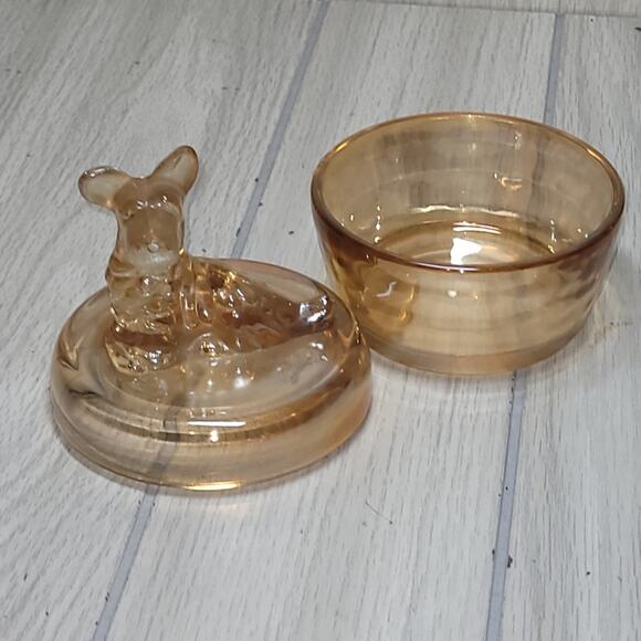 Vintage Scottie Dog Carnival Glass Powder Jar Candy Dish Jewelry Holder Flaw - Picture 9 of 11